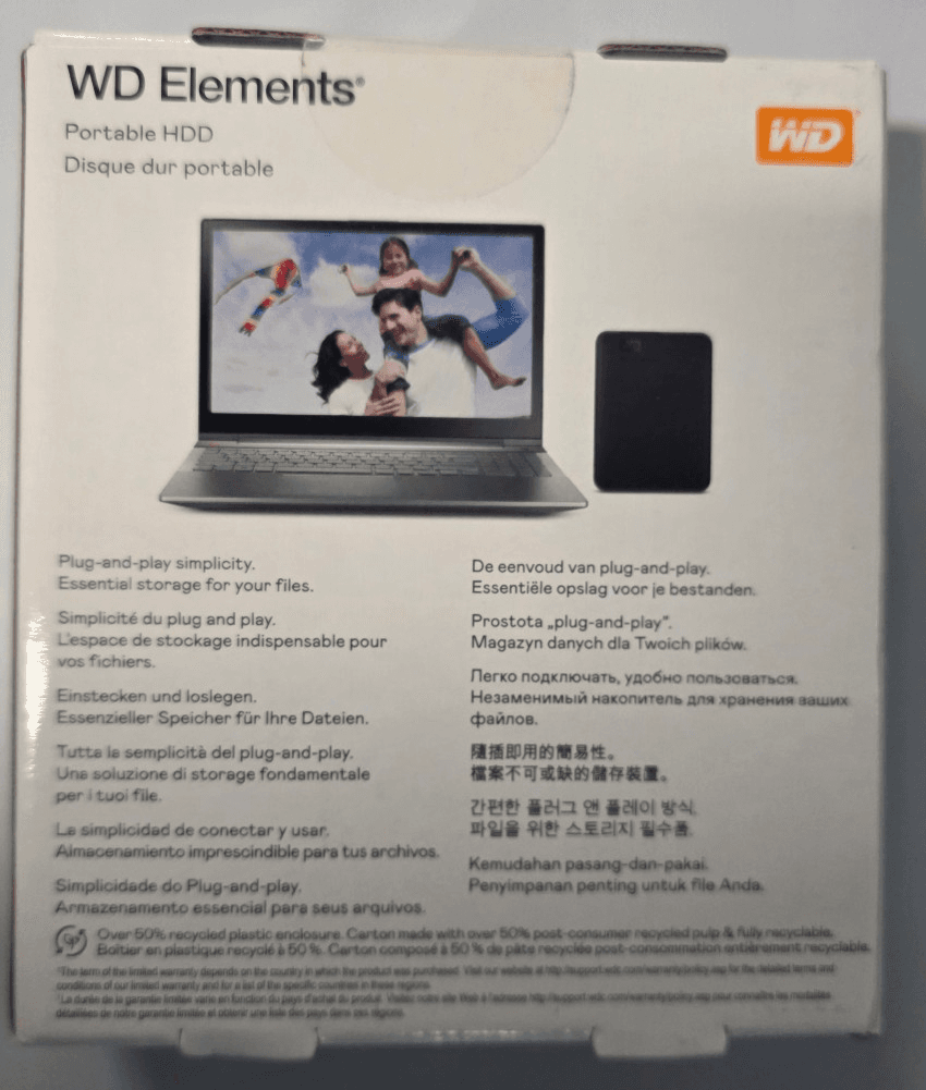 WD 1TB Elements Portable USB 3.2 Gen 1 Hard Drive HDD - WDBUZG0010BBK-WESN - Thumbnail 4