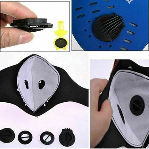 Reusable Activated Carbon Filter Valves Cycling Face Mask Sports Blue Red Black - Thumbnail 9