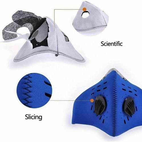 Reusable Activated Carbon Filter Valves Cycling Face Mask Sports Blue Red Black - Thumbnail 7