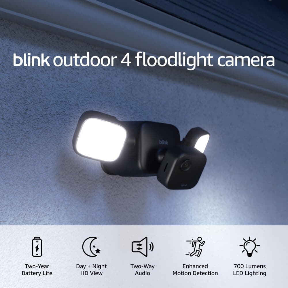 Blink - Outdoor 4 Battery-Powered 1080p Security Camera with Floodlight - Black - Thumbnail 2