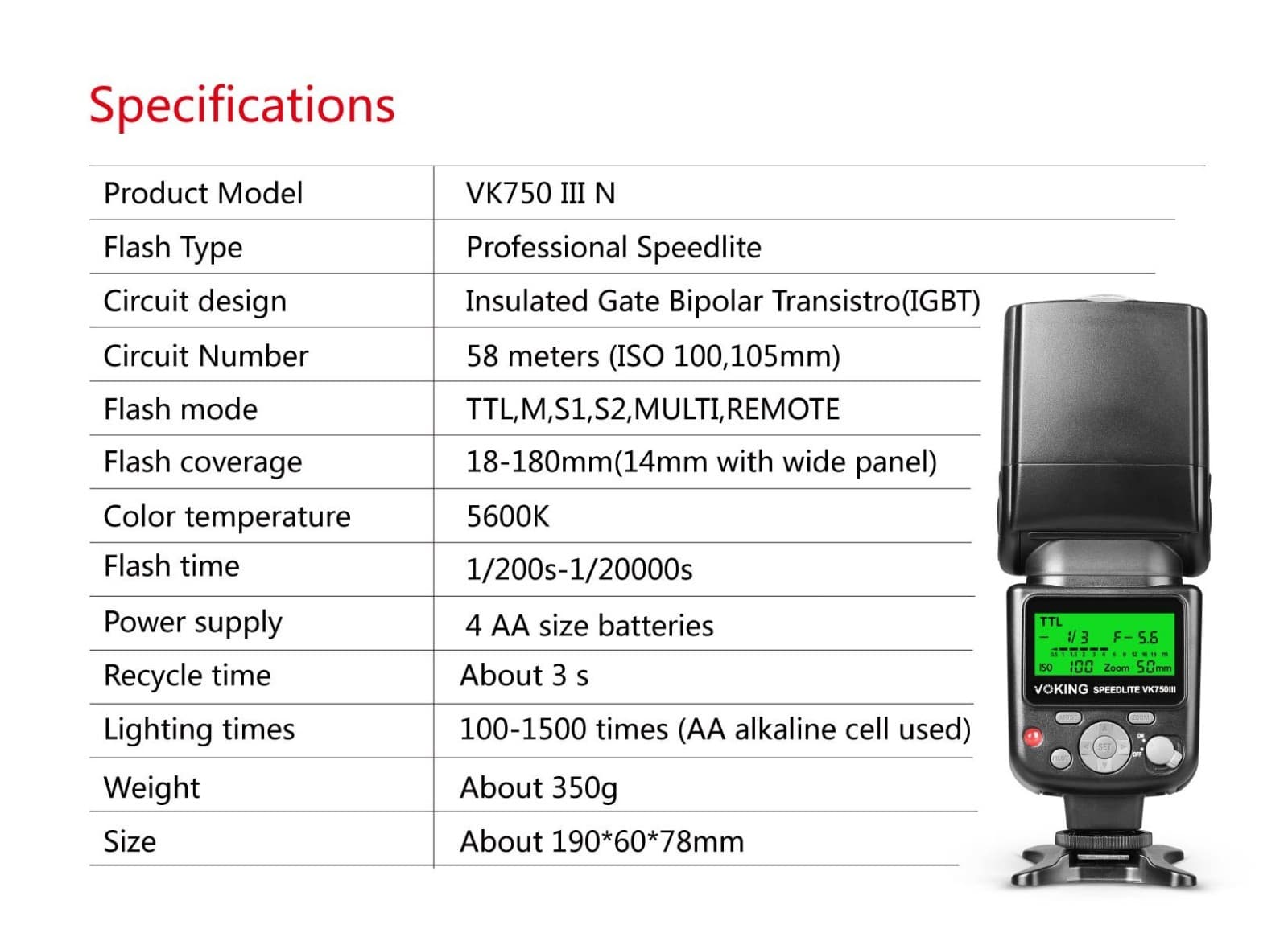 VK750III TTL Camera Speedlite Flash Compatible with Nikon and Other DSLR Cameras - Thumbnail 6