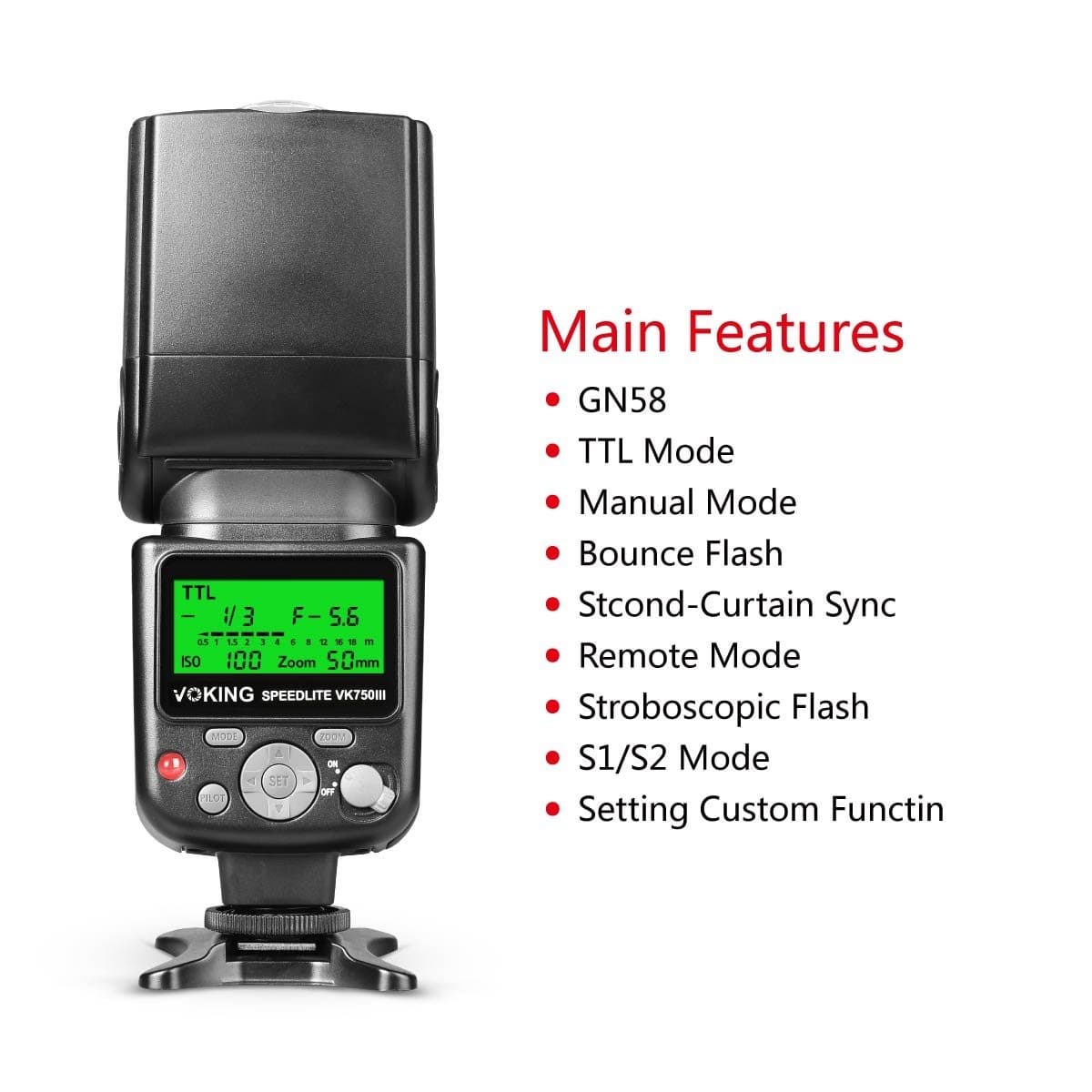 VK750III TTL Camera Speedlite Flash Compatible with Nikon and Other DSLR Cameras - Thumbnail 4