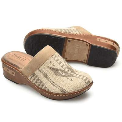 Womens 7 M Born Bandy Taupe Birch Blanket Wool Clogs Shoes Mules - Image 1