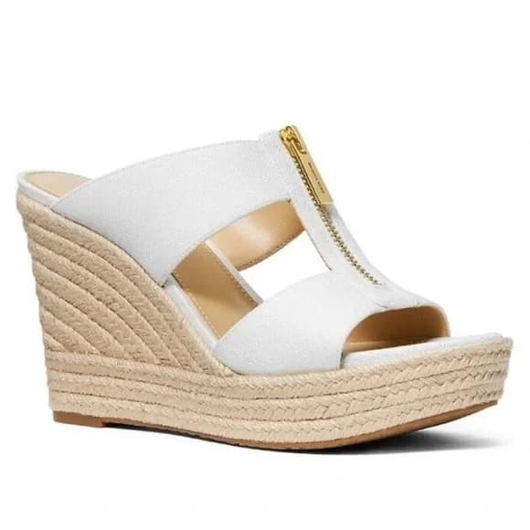 MICHAEL KORS Bradley Linen Blend Small Canvas Wedge Sandal Women White Size 10 M - Thumbnail 2