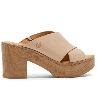 Born Women Size 8 M Pavia Natural Full Grain Leather Heeled Platform Sandals - Thumbnail 2