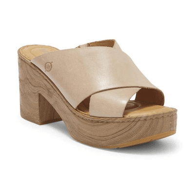 Born Women Size 8 M Pavia Natural Full Grain Leather Heeled Platform Sandals - Thumbnail 4