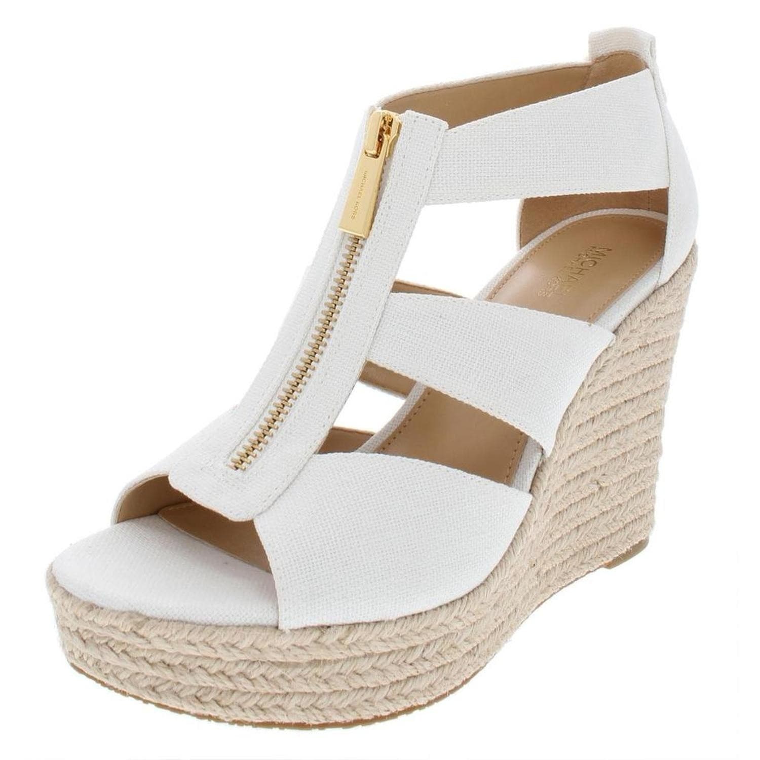 MICHAEL KORS Bradley Linen Blend Small Canvas Wedge Sandal Women White Size 10 M - Thumbnail 4