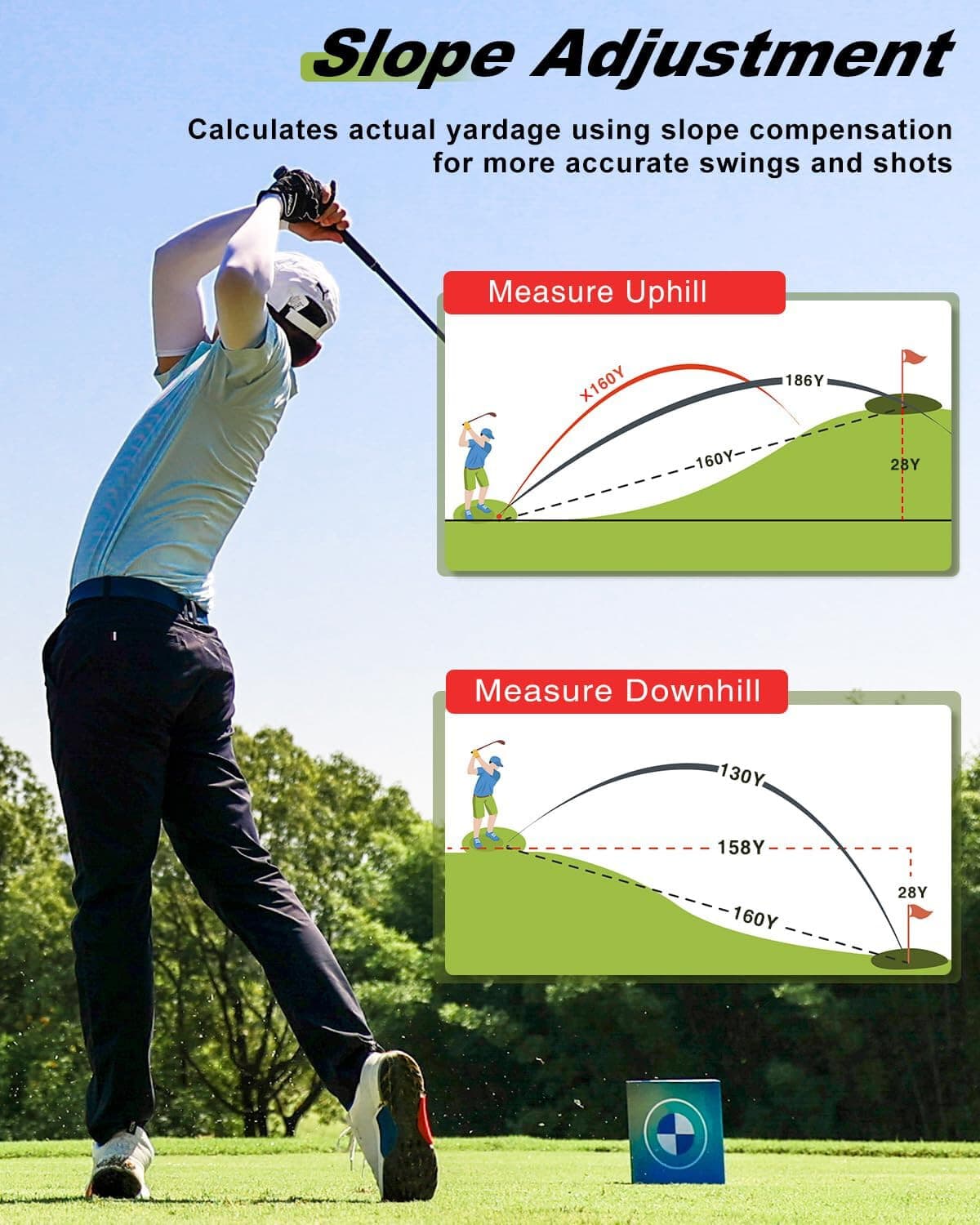 Golf Laser Rangefinder 1000 Yard 7X Laser Range Finder Slope Adjust Rechargeable - Thumbnail 7