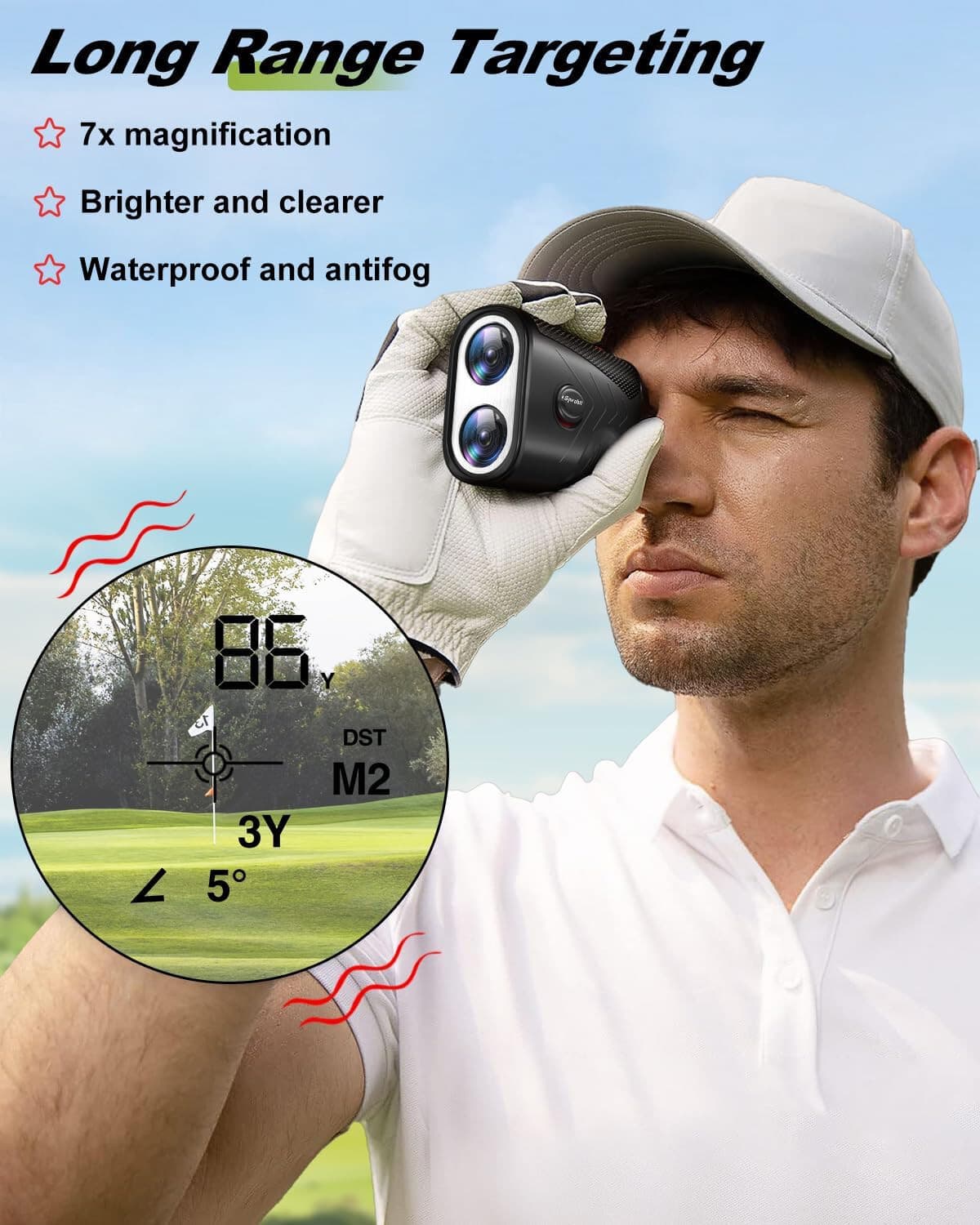 Golf Laser Rangefinder 1000 Yard 7X Laser Range Finder Slope Adjust Rechargeable - Thumbnail 6