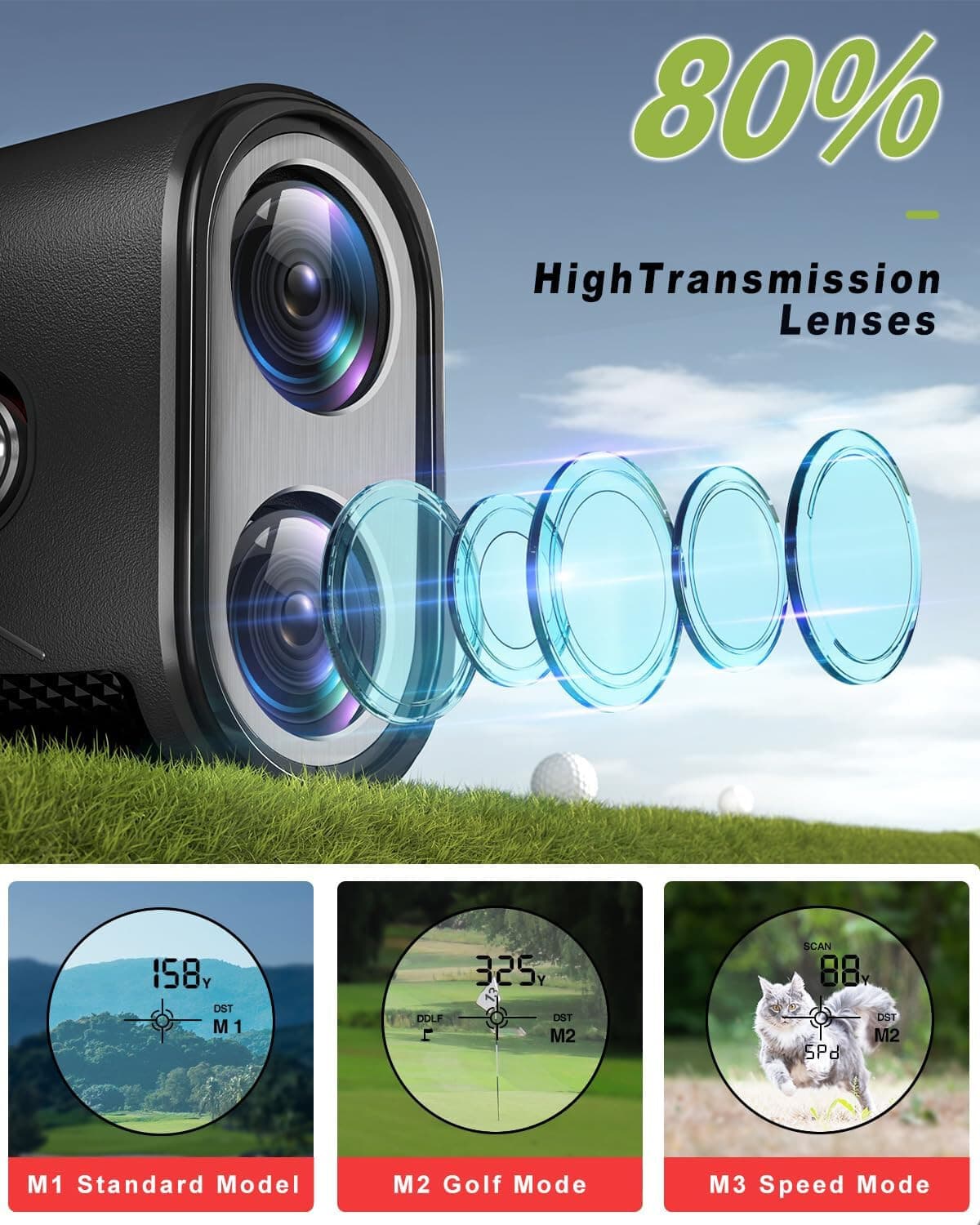 Golf Laser Rangefinder 1000 Yard 7X Laser Range Finder Slope Adjust Rechargeable - Thumbnail 3