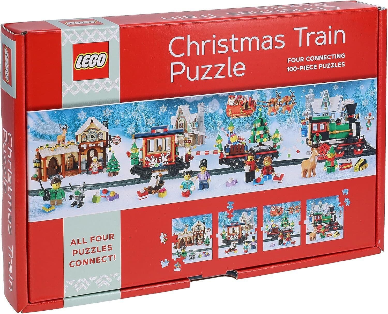 Lego Christmas Train Puzzle: Four Connecting 100-Piece Puzzles (Jigsaw) - Image 1