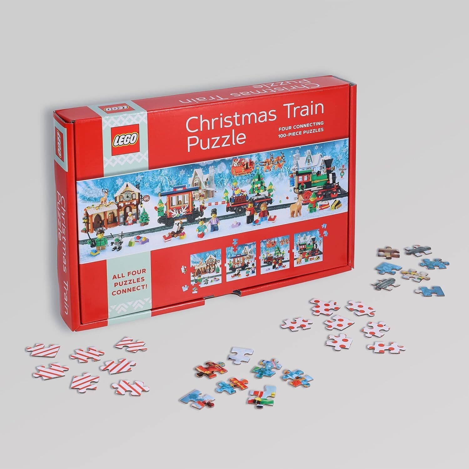 Lego Christmas Train Puzzle: Four Connecting 100-Piece Puzzles (Jigsaw) - Thumbnail 2