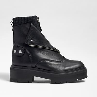 Sam Edelman Womens Linds Ankle Boots Lug Sole Center Zip Black Leather 9.5 M - Thumbnail 3