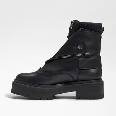 Sam Edelman Womens Linds Ankle Boots Lug Sole Center Zip Black Leather 9.5 M - Thumbnail 4
