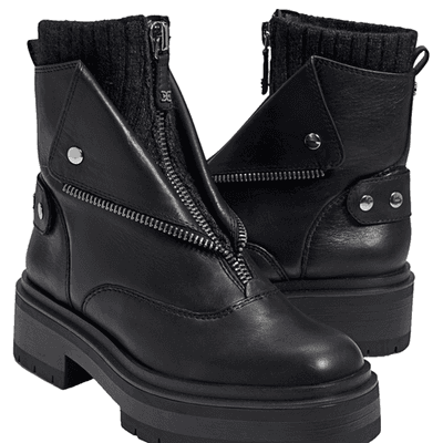 Sam Edelman Womens Linds Ankle Boots Lug Sole Center Zip Black Leather 9.5 M - Thumbnail 2