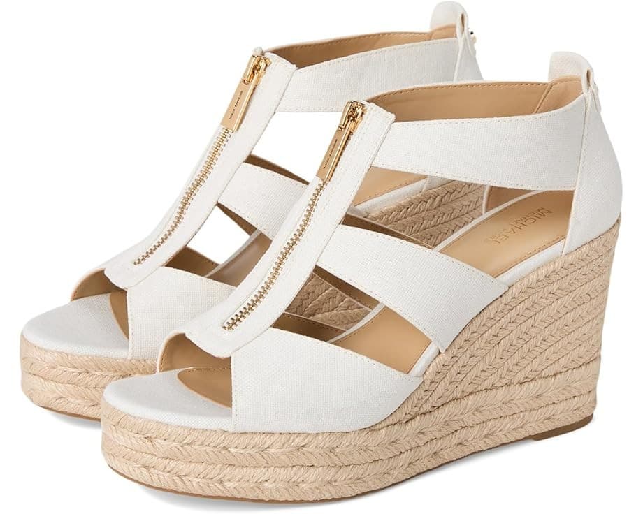 MICHAEL KORS Bradley Linen Blend Small Canvas Wedge Sandal Women White Size 10 M - Image 1