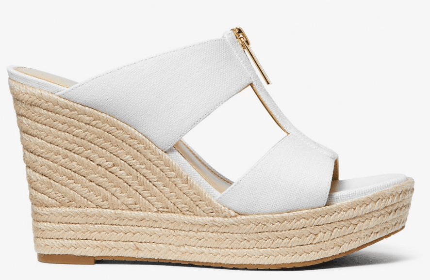 MICHAEL KORS Bradley Linen Blend Small Canvas Wedge Sandal Women White Size 10 M - Thumbnail 3