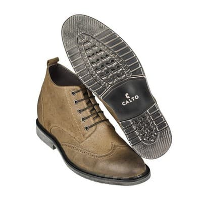 Men's Elevator Shoes Invisible Height Increas 3" Taller Wing-tip Khaki Suede 9M - Thumbnail 5