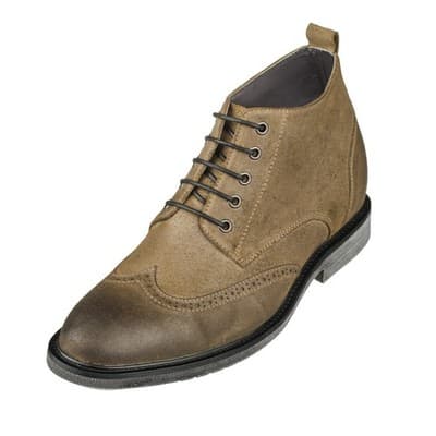 Men's Elevator Shoes Invisible Height Increas 3" Taller Wing-tip Khaki Suede 9M - Thumbnail 4