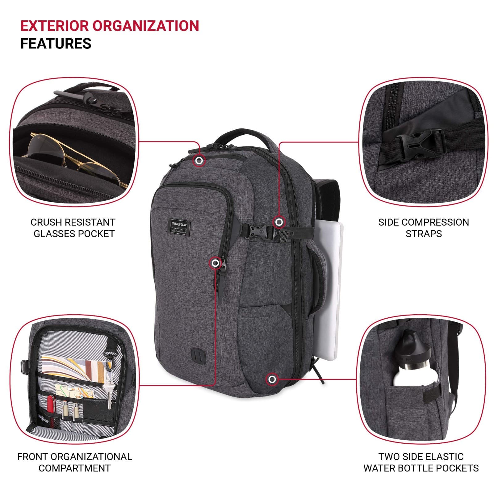 SwissGear Hybrid Travel Laptop Backpack 22 in - Heather Gray - Thumbnail 3