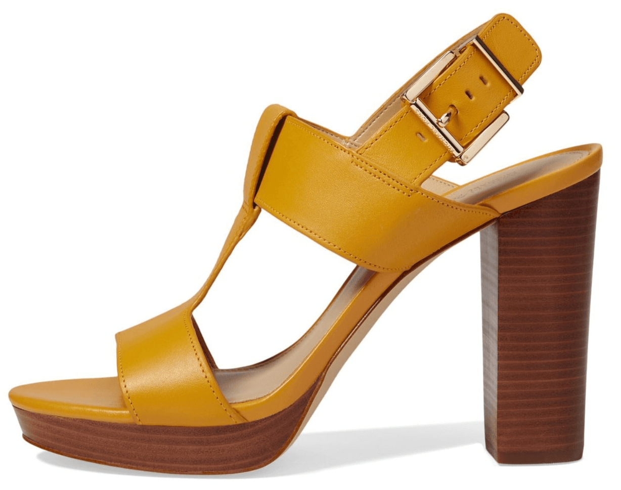 Michael Kors Women’s Becker T-Strap Leather Platform Heels Golden Rod Size 10 M - Thumbnail 2