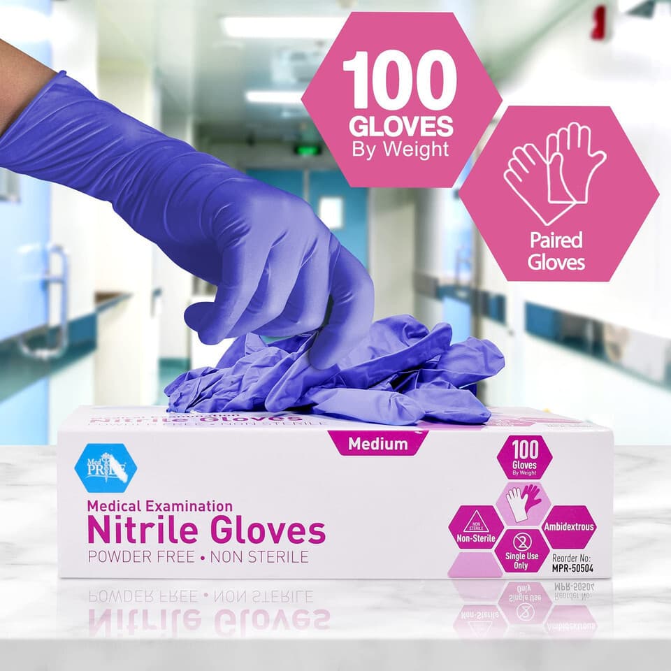 MedPride Powder-Free Nitrile Exam Gloves, Medium (Pack of 100) - Thumbnail 6