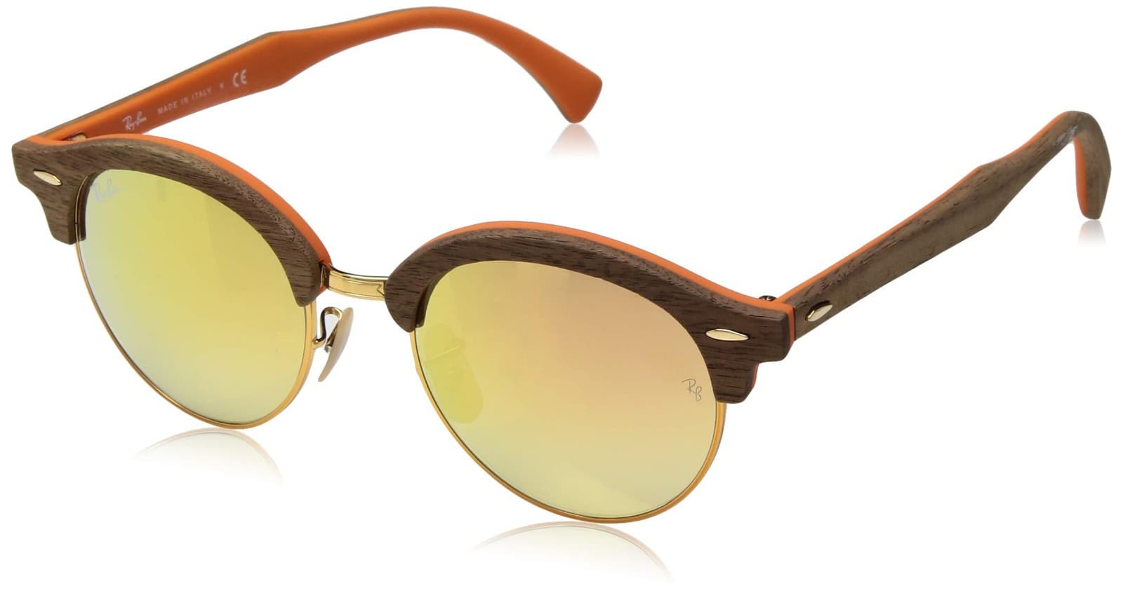 Ray-Ban CLUBROUND WOOD 0RB4246M Gradient Brown/Mirror Pink One Size 51-19-145 - Image 1