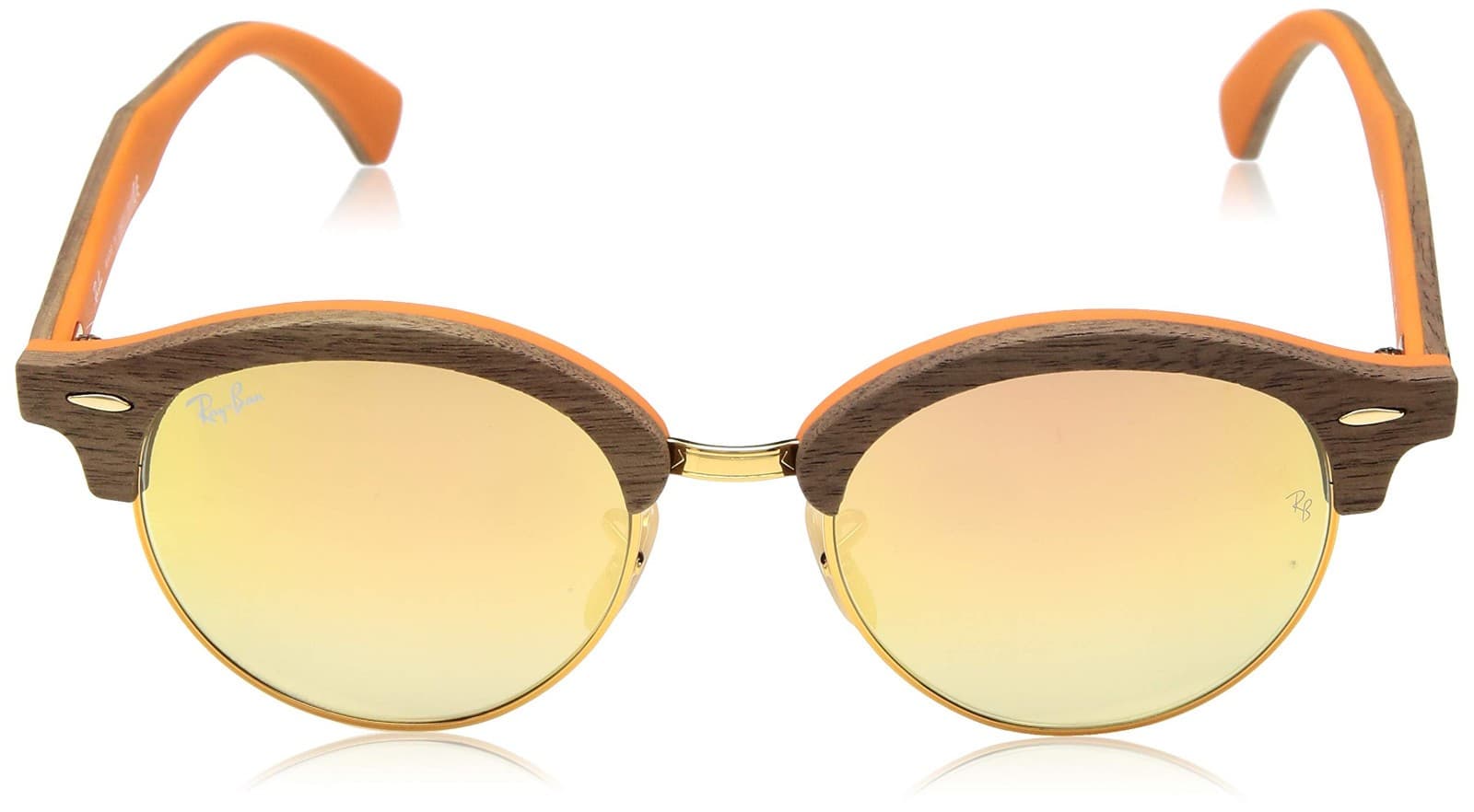 Ray-Ban CLUBROUND WOOD 0RB4246M Gradient Brown/Mirror Pink One Size 51-19-145 - Thumbnail 2