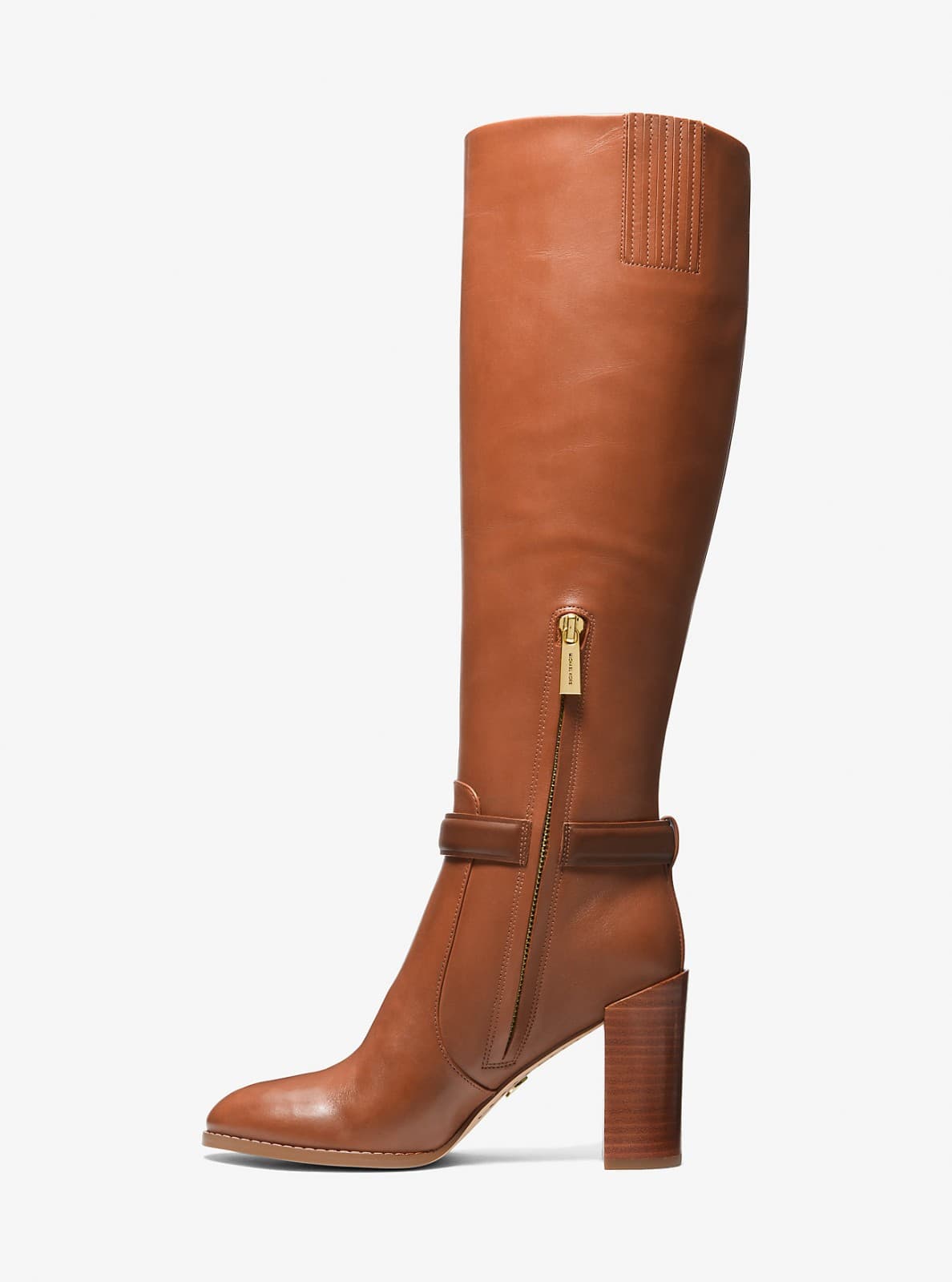 MICHAEL Michael Kors HAMILTON Embellished Leather Boot Heel Shoe Luggage 8 M - Thumbnail 3