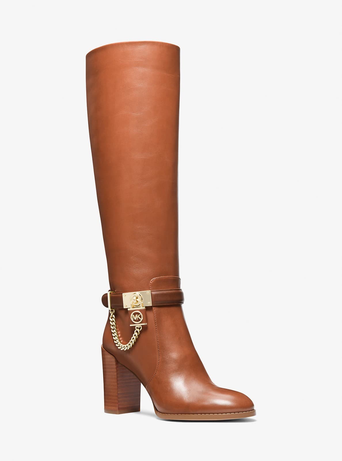 MICHAEL Michael Kors HAMILTON Embellished Leather Boot Heel Shoe Luggage 8 M - Thumbnail 2