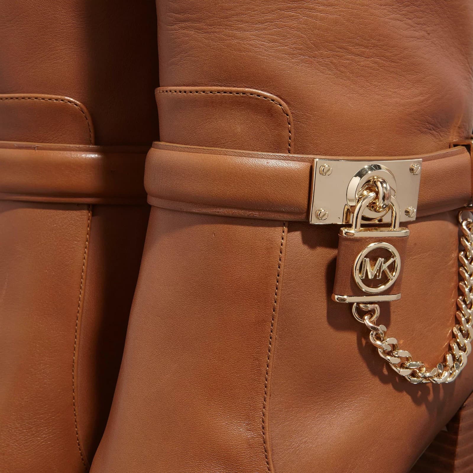 MICHAEL Michael Kors HAMILTON Embellished Leather Boot Heel Shoe Luggage 8 M - Thumbnail 6