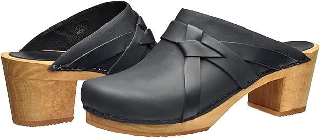 Sanita Women's Clog Manuella Wooden Oiled Leather Black Shoes SZ 9.5-10 US 40 EU - Thumbnail 2
