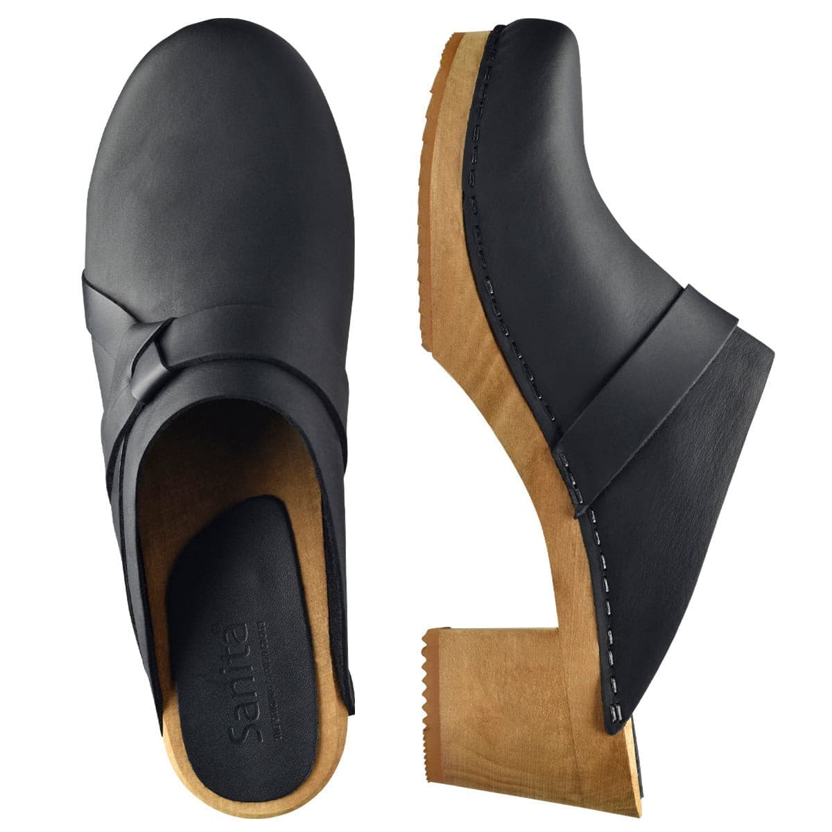 Sanita Women's Clog Manuella Wooden Oiled Leather Black Shoes SZ 9.5-10 US 40 EU - Thumbnail 7