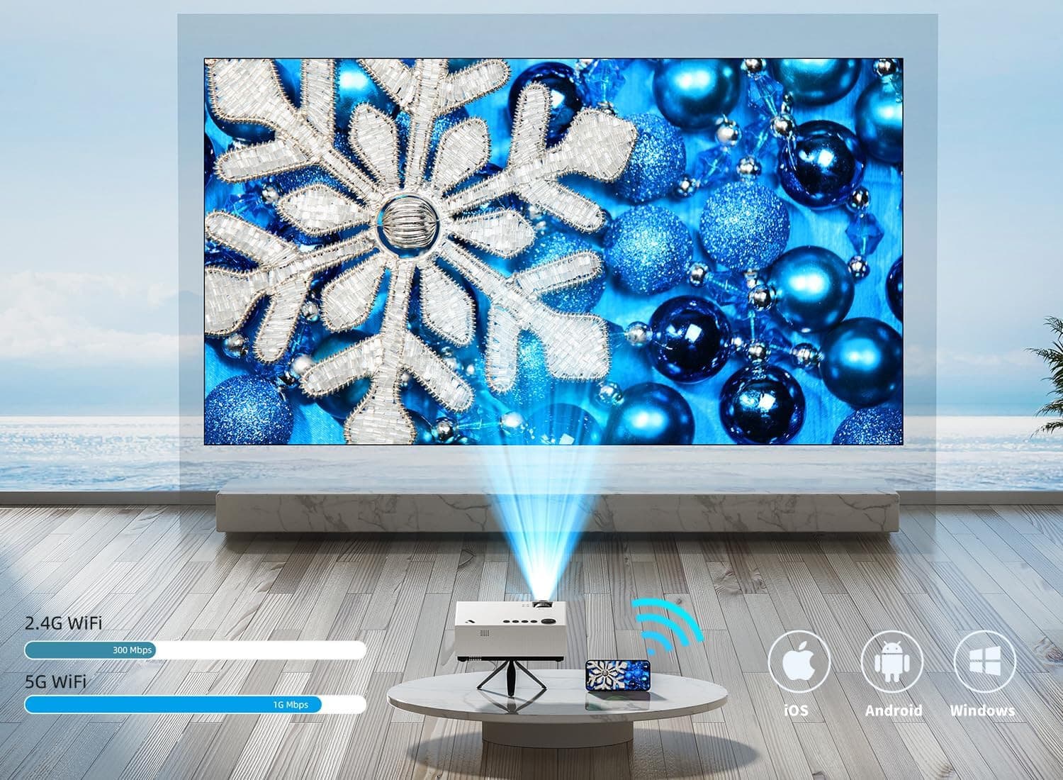 9500 Lumens Projector with 5G WiFi & Bluetooth, Native 1080P, 4K Support - Thumbnail 3