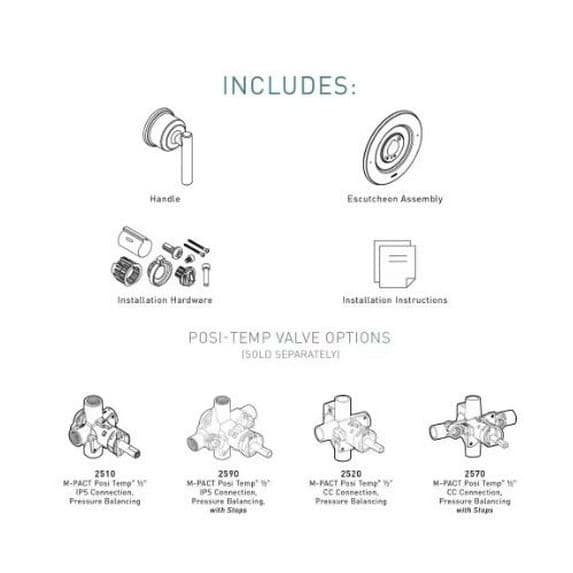 Moen Shower Trim Kit Matte Black Single Handle Modern Gibson Posi-Temp - Thumbnail 3