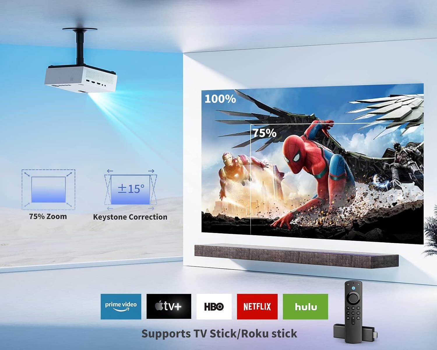 9500 Lumens Projector with 5G WiFi & Bluetooth, Native 1080P, 4K Support - Thumbnail 5