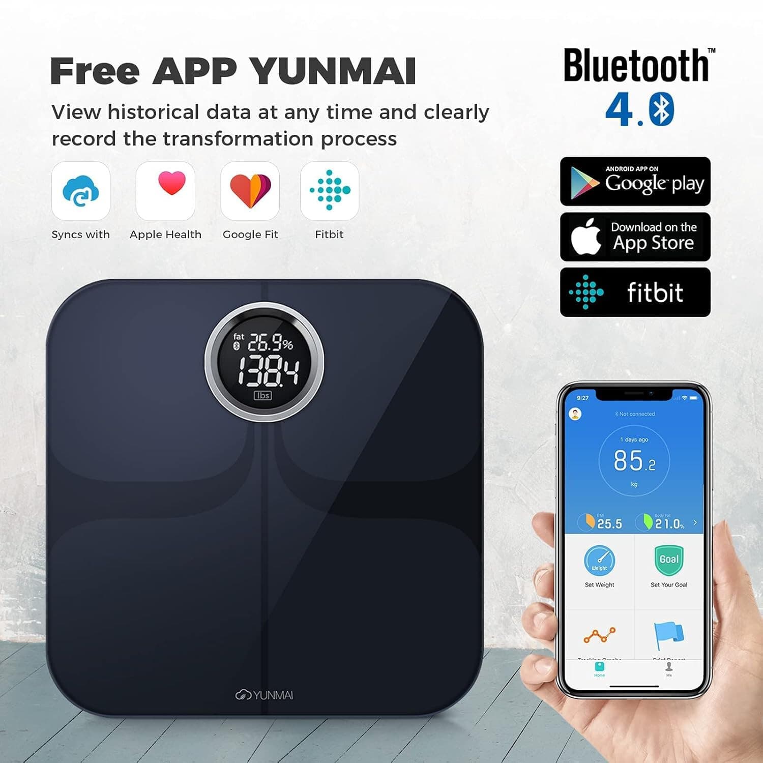 YUNMAI Premium Bluetooth Smart Body Fat Scale- IOS Android Fitbit Apple Health - Thumbnail 3