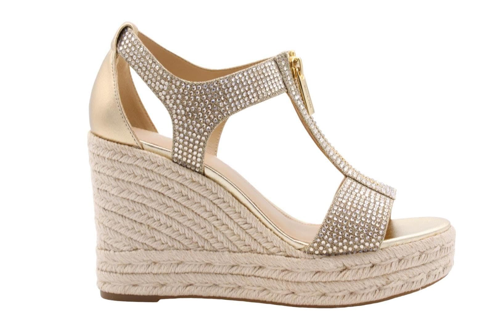 Michael Kors Sandals Womens Berkley Espadrille Pale Gold Casual Wedge Heels 7 M - Thumbnail 2