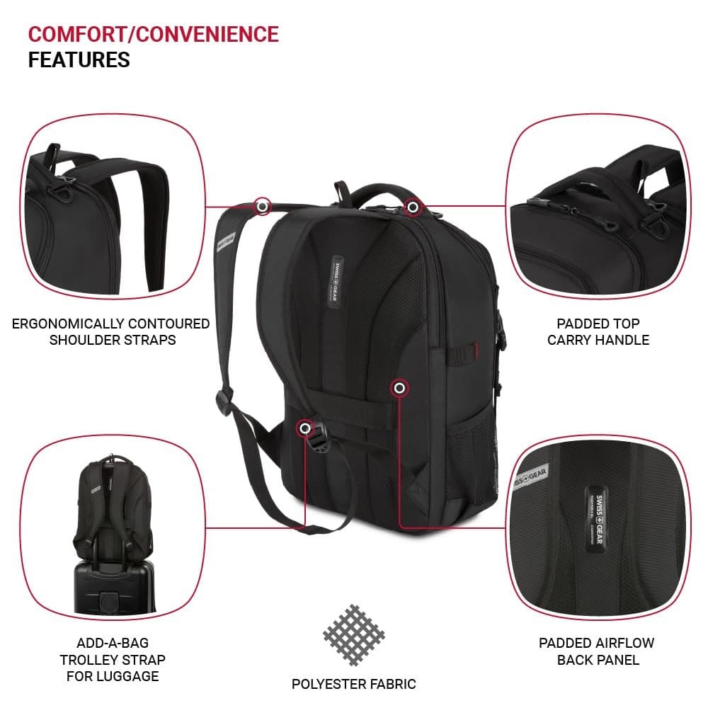 SwissGear Civic Pro Laptop Backpack, Black 5213 , 18"x13.25"x7 - Thumbnail 5
