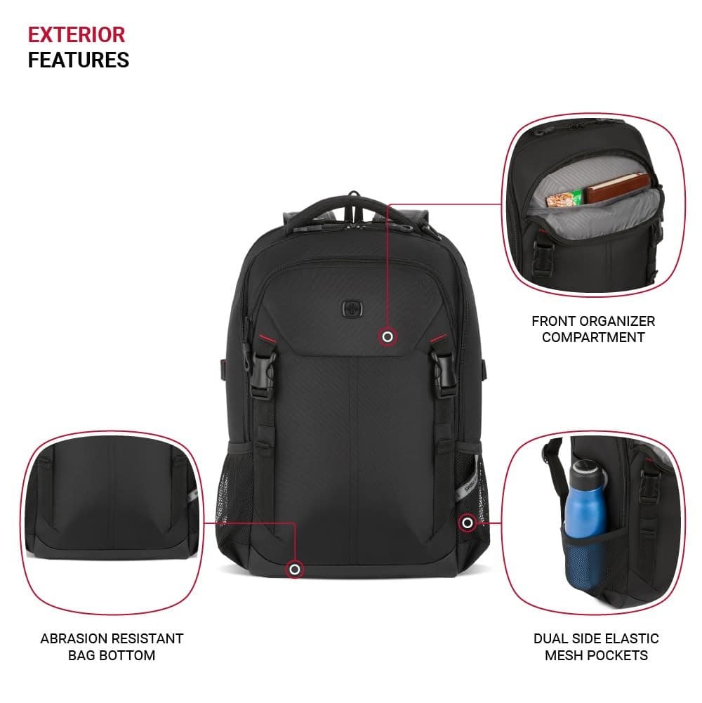 SwissGear Civic Pro Laptop Backpack, Black 5213 , 18"x13.25"x7 - Thumbnail 4