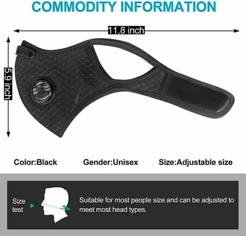 Cycling Face Mask with Activated Carbon Filter Valves Sports Reusable 1 & 2 Pack - Thumbnail 2