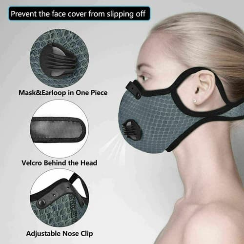 Cycling Face Mask with Activated Carbon Filter Valves Sports Reusable 1 & 2 Pack - Thumbnail 4