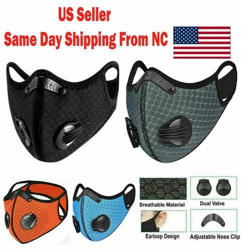 Cycling Face Mask with Activated Carbon Filter Valves Sports Reusable 1 & 2 Pack - Image 1