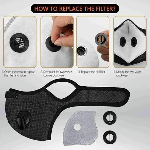 Cycling Face Mask with Activated Carbon Filter Valves Sports Reusable 1 & 2 Pack - Thumbnail 7