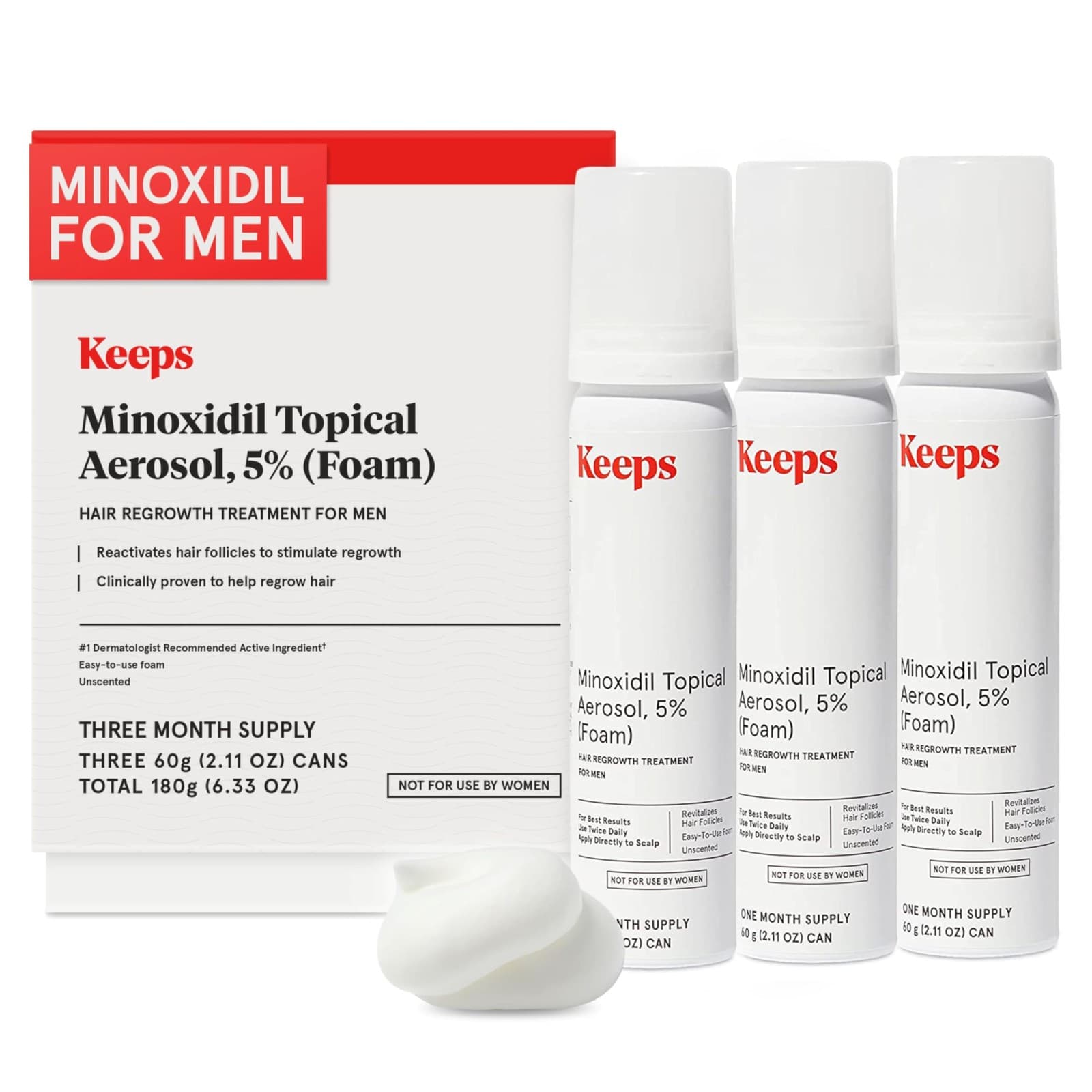 Keeps Minoxidil Hair Loss Aerosol Foam 5% Hair Growth Treatment 6 Month Supply - Image 1