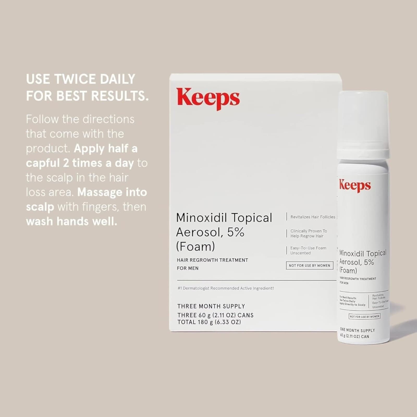 Keeps Minoxidil Hair Loss Aerosol Foam 5% Hair Growth Treatment 6 Month Supply - Thumbnail 3