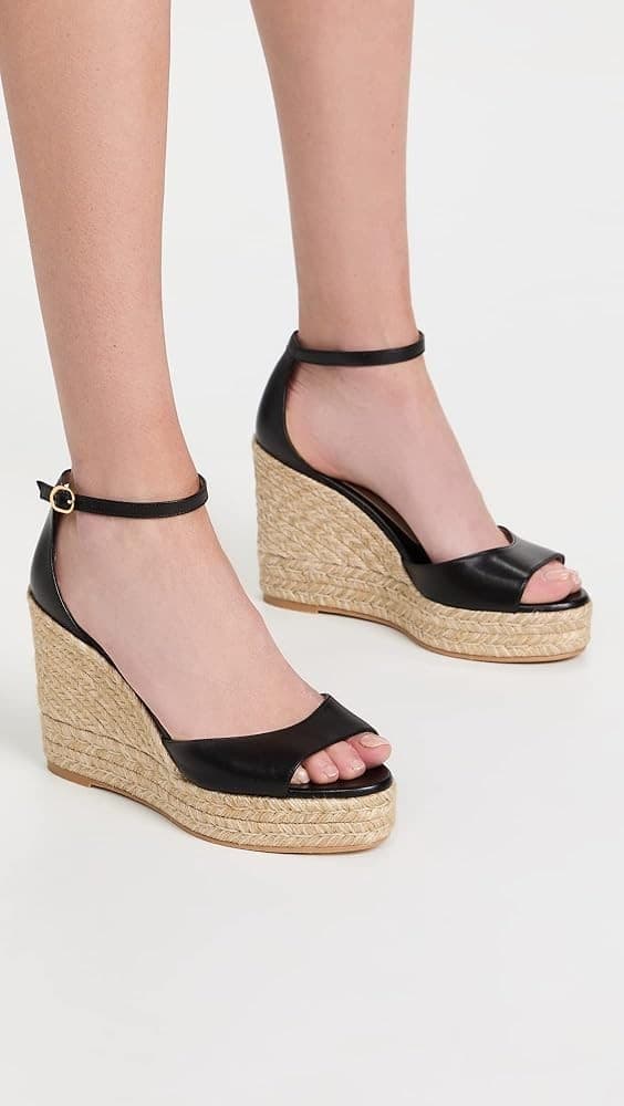 Stuart Weitzman Nudist Espadrille Wedge Sandal Black Size 8C Wide - Thumbnail 8