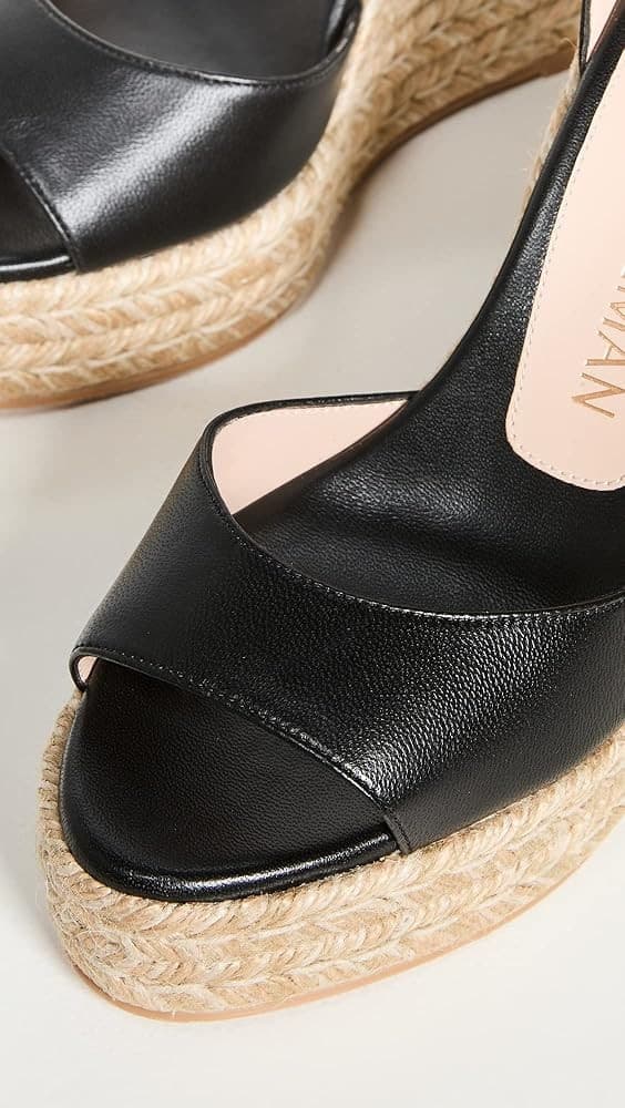 Stuart Weitzman Nudist Espadrille Wedge Sandal Black Size 8C Wide - Thumbnail 7