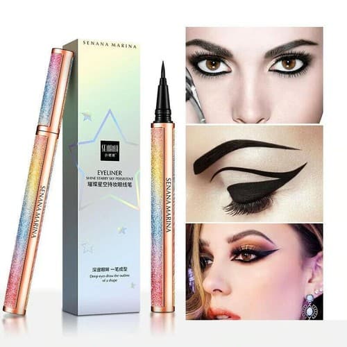 4D Set Mascara And Eyeliner Waterproof Liquid Black Long Lasting Quick Drying - Thumbnail 3