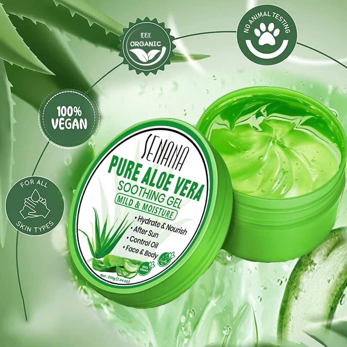 Aloe Vera Body Face Moisturizer Skin Care Dry Skin Anti Wrinkle Acne Scars - Thumbnail 6